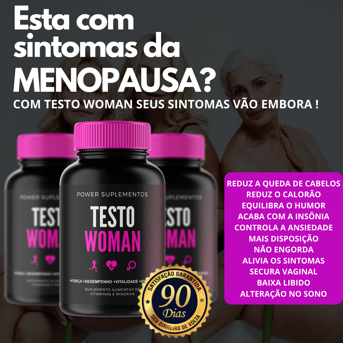 Testo Woman Suplemento Feminio Para Alivio dos Sintomas da Menopausa e Pre Hormonal para Academia